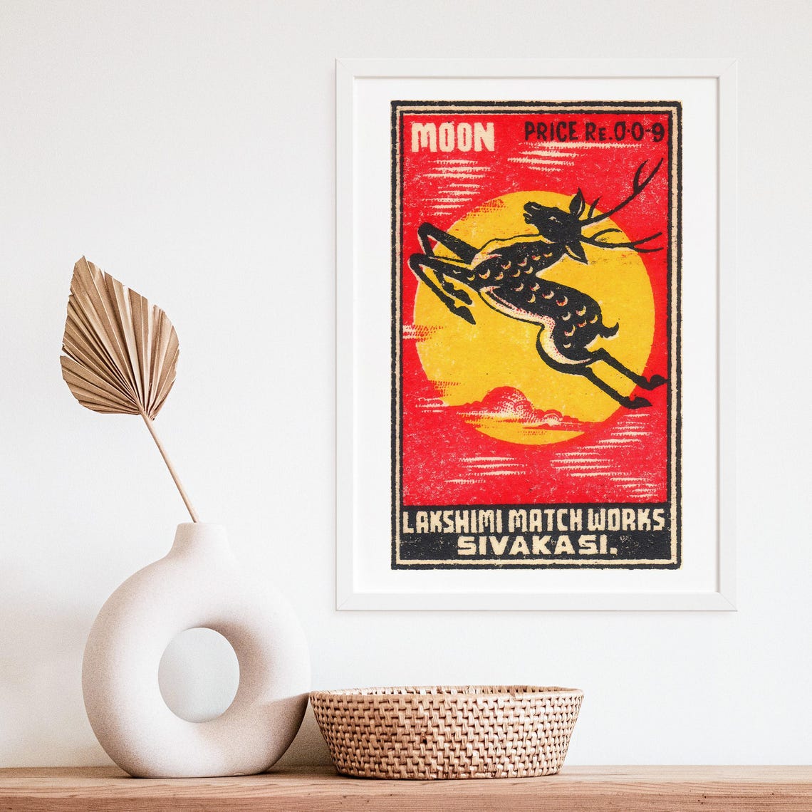 Moon Indian Matchbox Label Leaping Stag Yellow Moon Vintage Art Poster - Image 4