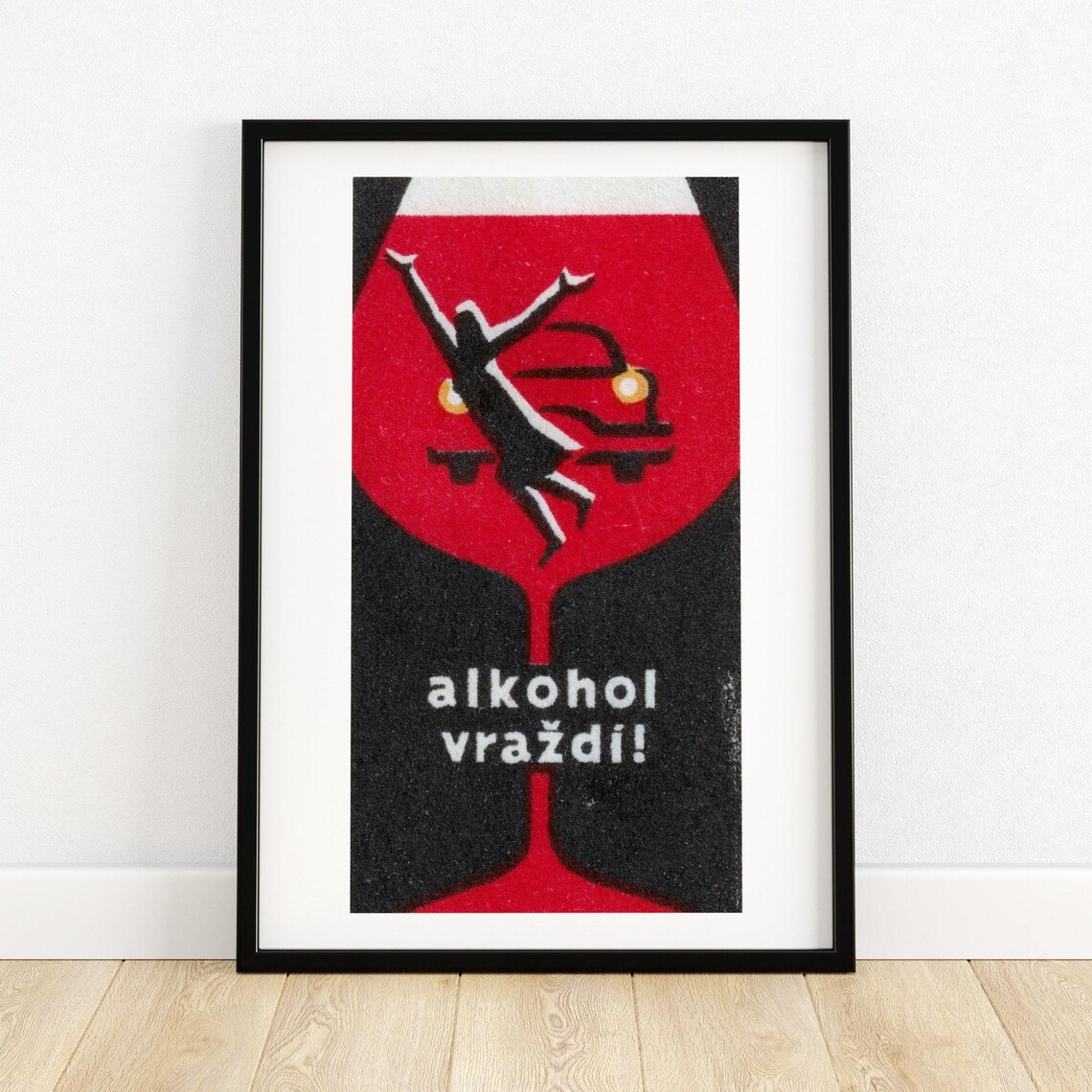 Alkohol Vrazdi Anti Drunk Driving Vintage Czech Label Poster