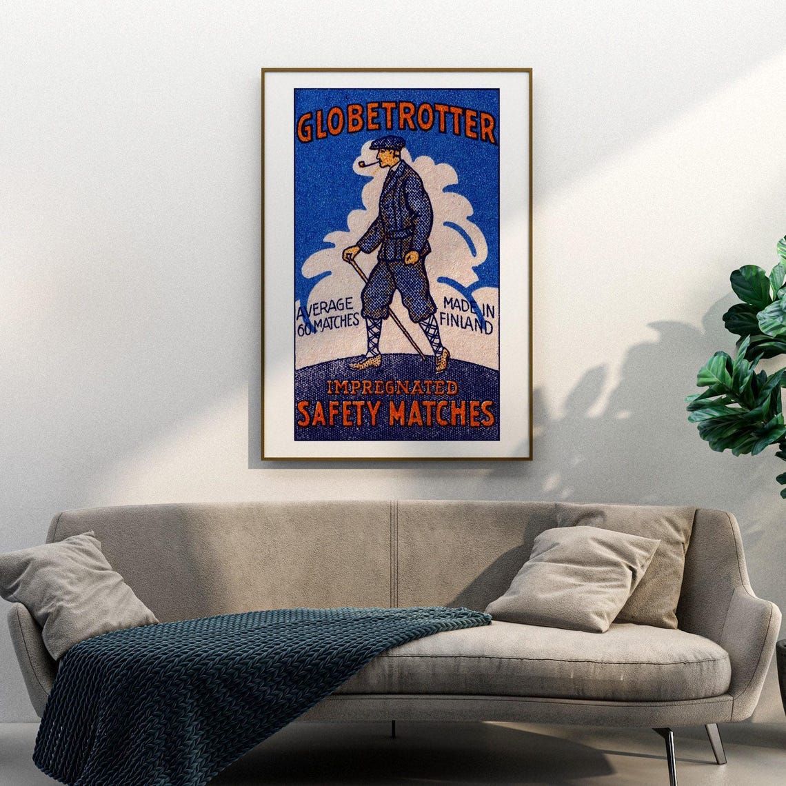 Globetrotter Hiker Pipe Finland Vintage Matchbox Art Poster Travel - Image 3