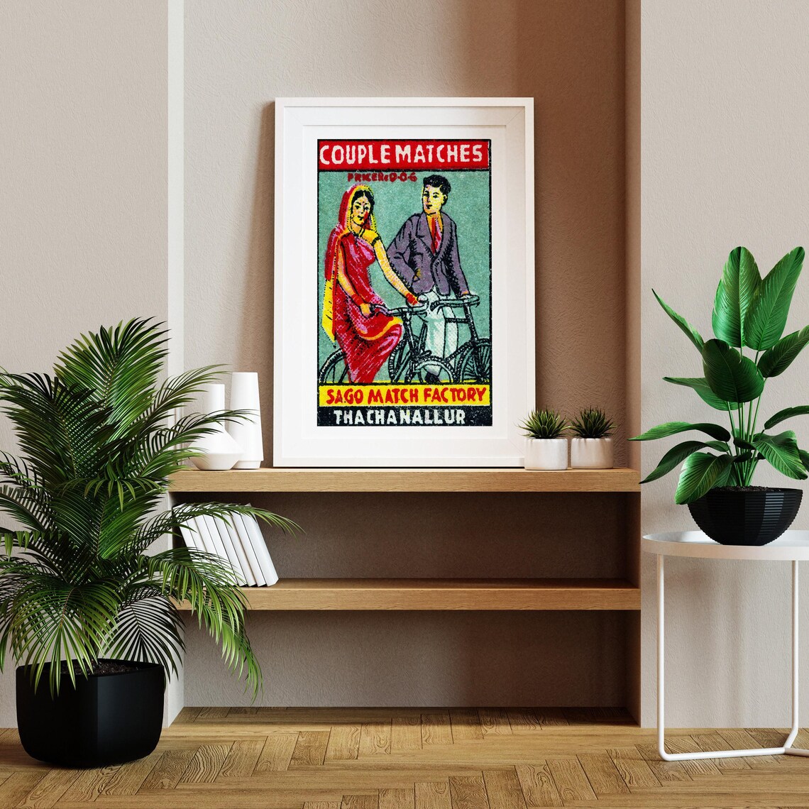 Couple Matches Bicycle Riders Traditional Dress Vintage India Poster - Image 2