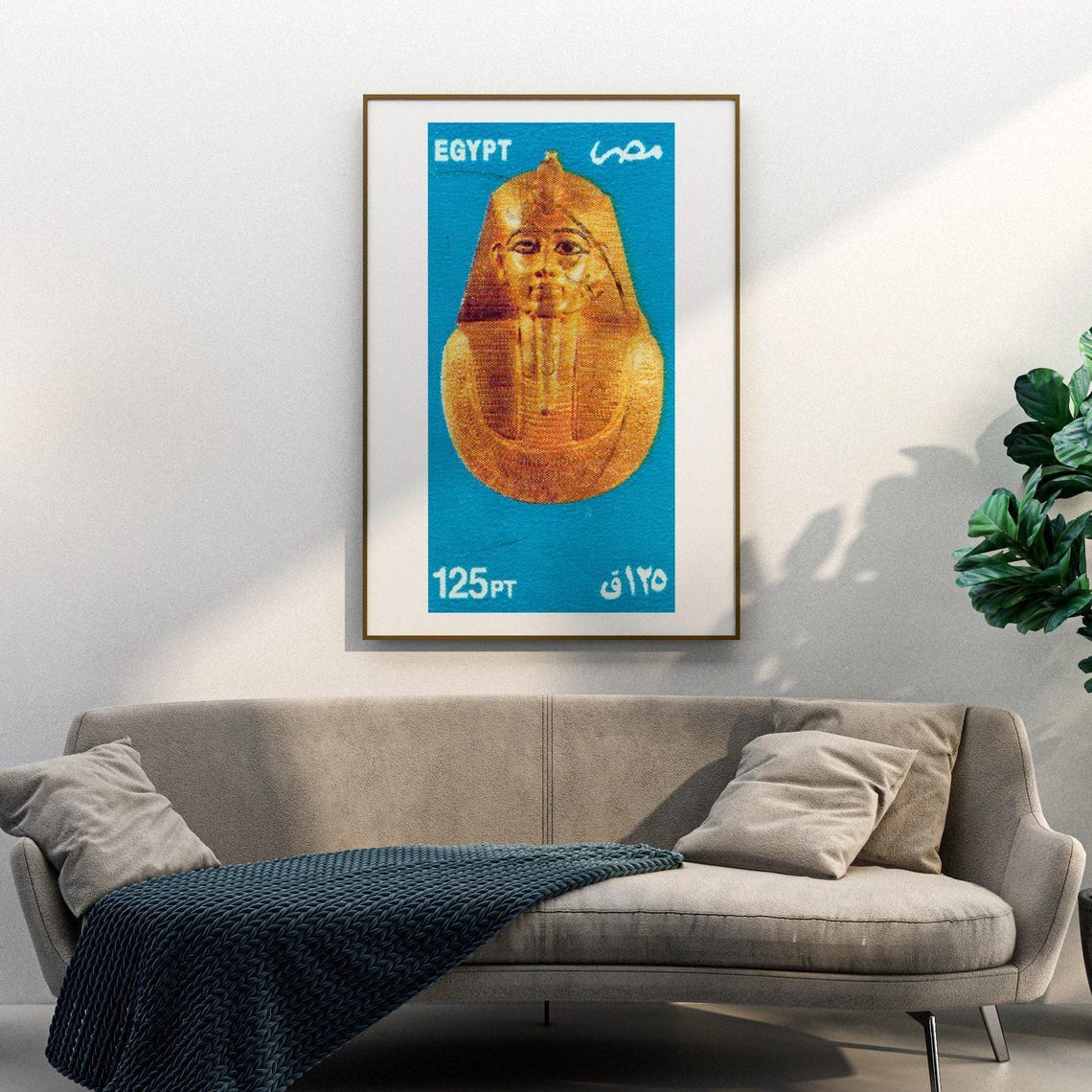 Egypt 125PT Golden Pharaonic Funerary Mask Vintage Stamp Art Poster - Image 3