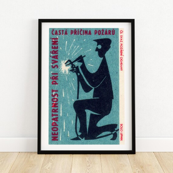 Industrial Safety Poster Art Vintage Czech Design Mid Century Modern Decor Graphic Print For Collectors Unique Gift Idea A4