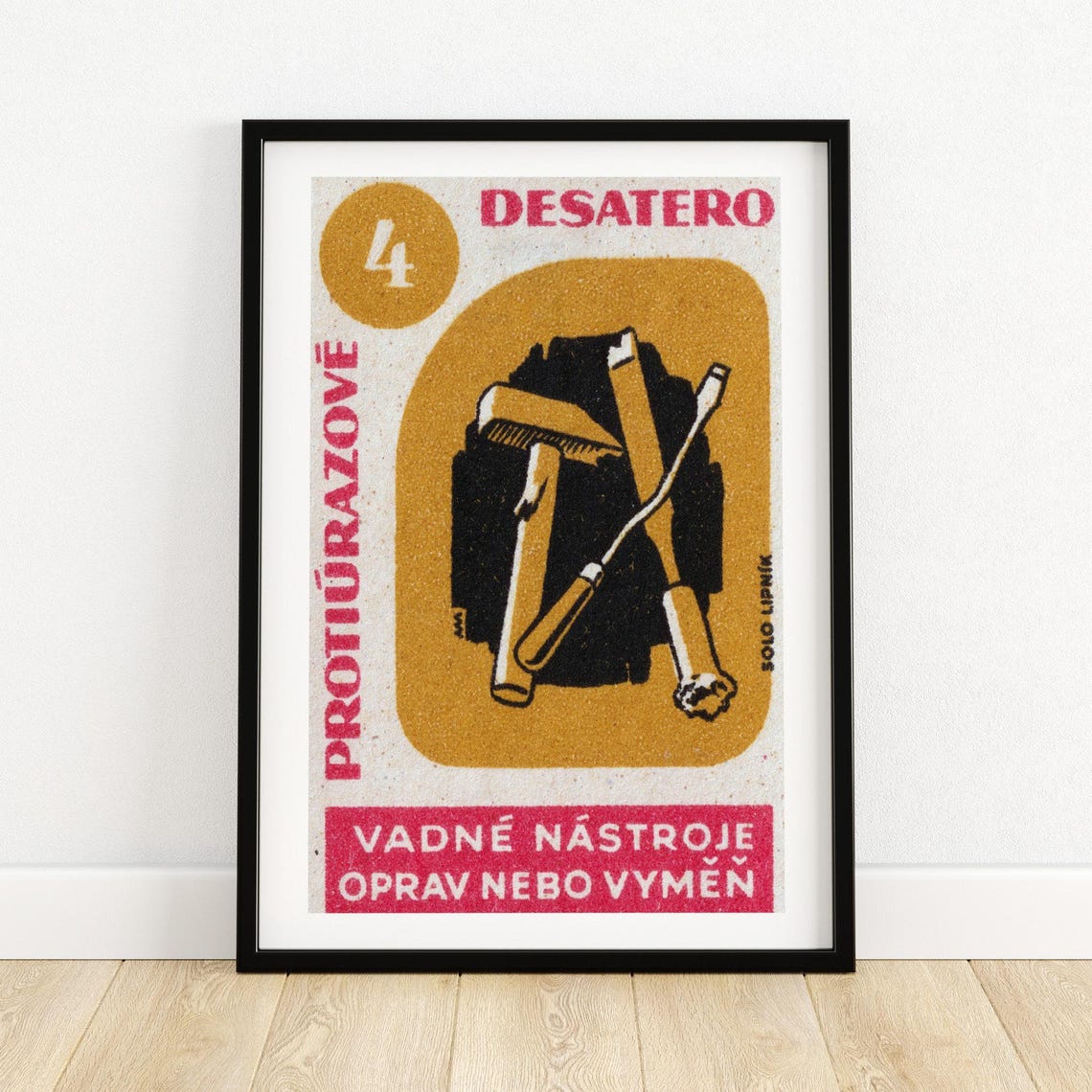 Replace Broken Tools Safety Decalogue Czech Matchbox Label Art Poster
