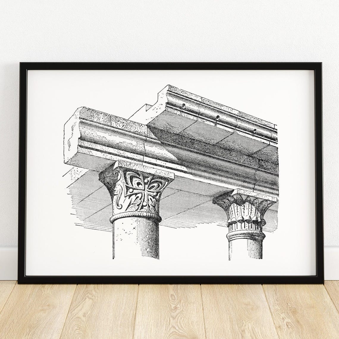 Stone Roof Support Columns Syria Carved Capital Illustration Poster