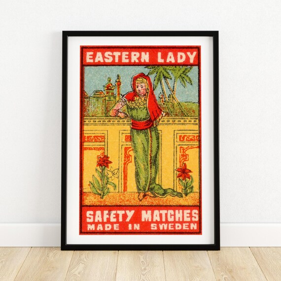 Eastern Lady Vintage Swedish Matchbox Label Woman Artwork Poster