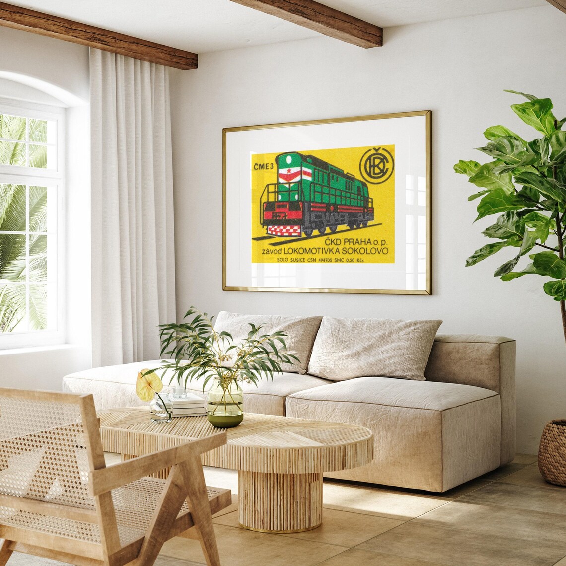 Green Diesel Locomotive Czech Vintage Railway Matchbox Poster - Image 4