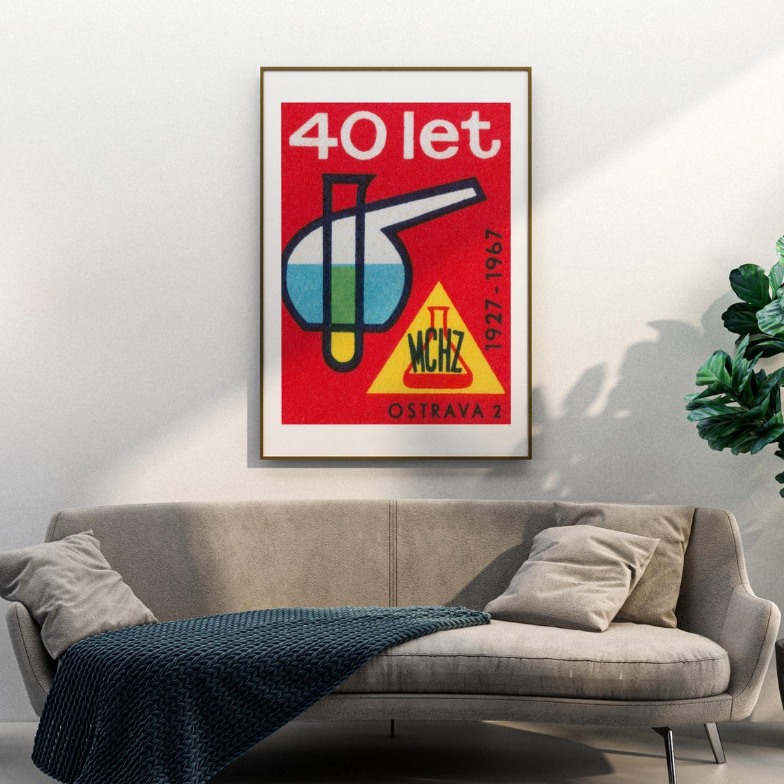 40 Years MCHZ Ostrava 1927 1967 Chemistry Flask Vintage Poster - Image 3