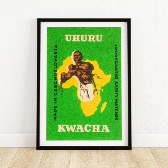 Uhuru Kwacha Safety Matches Art Print African Freedom Decor Vintage Czech Collectible Unique Historical Wall Art A4