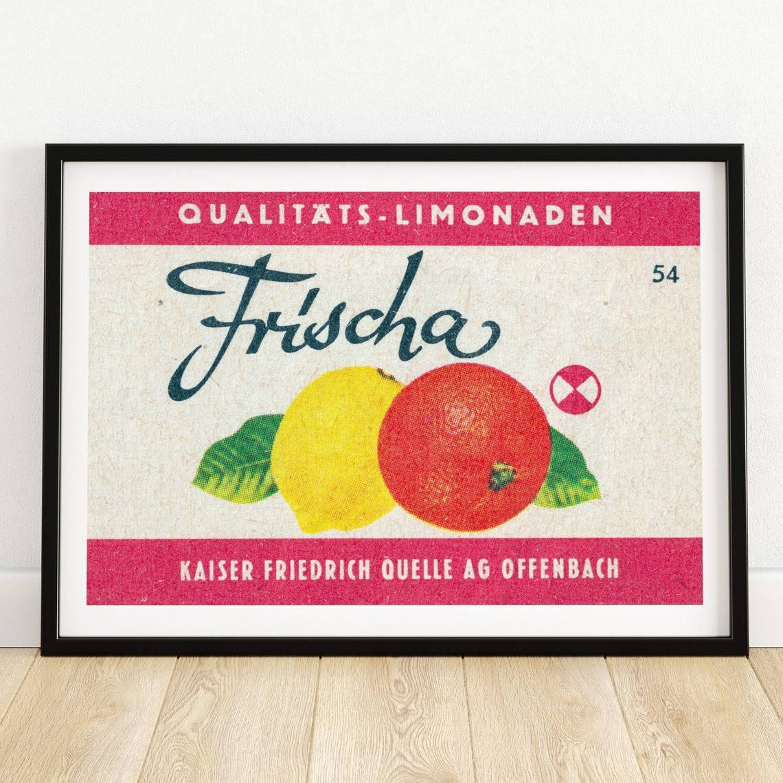 Frischa Lemon Orange German Vintage Lemonade Matchbox Label Art Poster