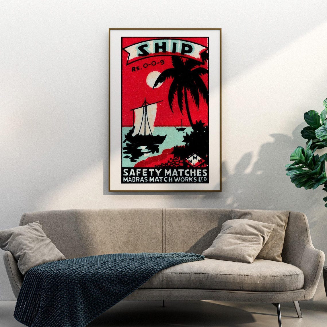 Ship Safety Matches Vintage Sailboat Palm Silhouette Matchbox Poster - Image 3