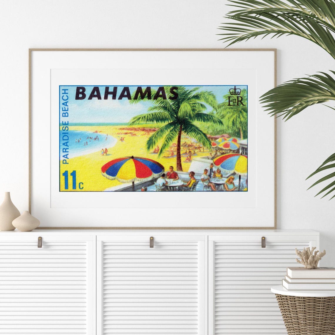 Bahamas Paradise Beach 11c Retro Caribbean Travel Stamp Art Poster - Image 2