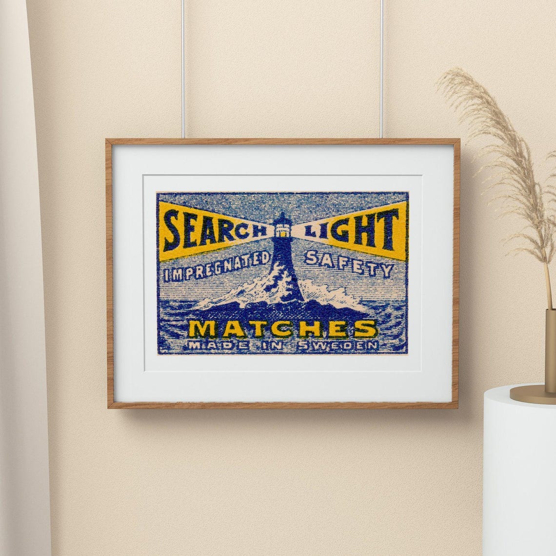 Search Light Lighthouse Blue Swedish Matchbox Label Vintage Poster - Image 2
