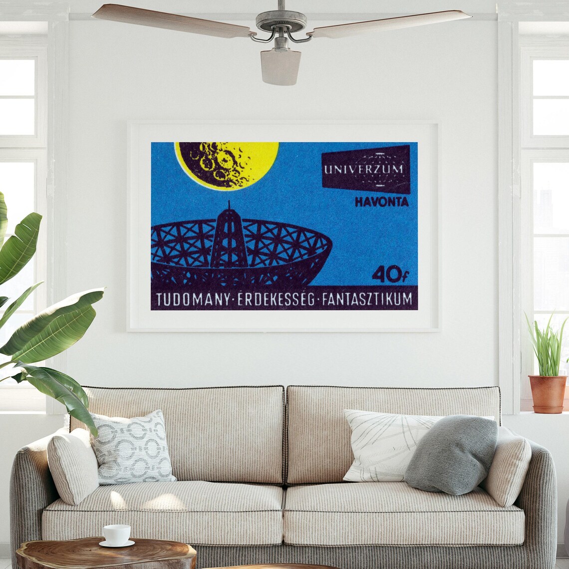 Univerzum Radio Telescope Yellow Moon Vintage Hungarian Poster - Image 3