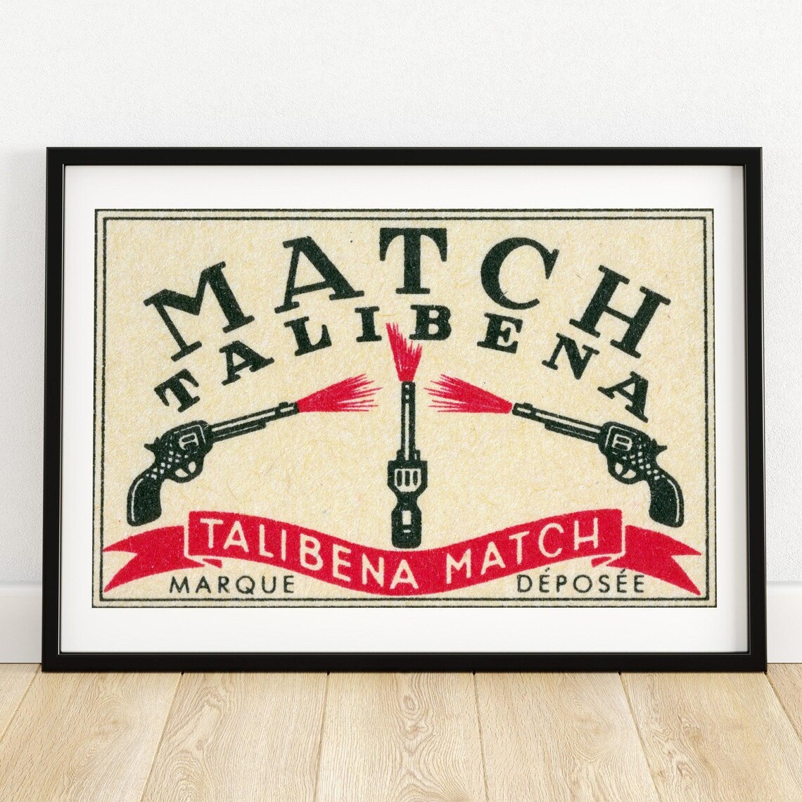 Three Pistols Matchbox Vintage Eastern Europe Poster