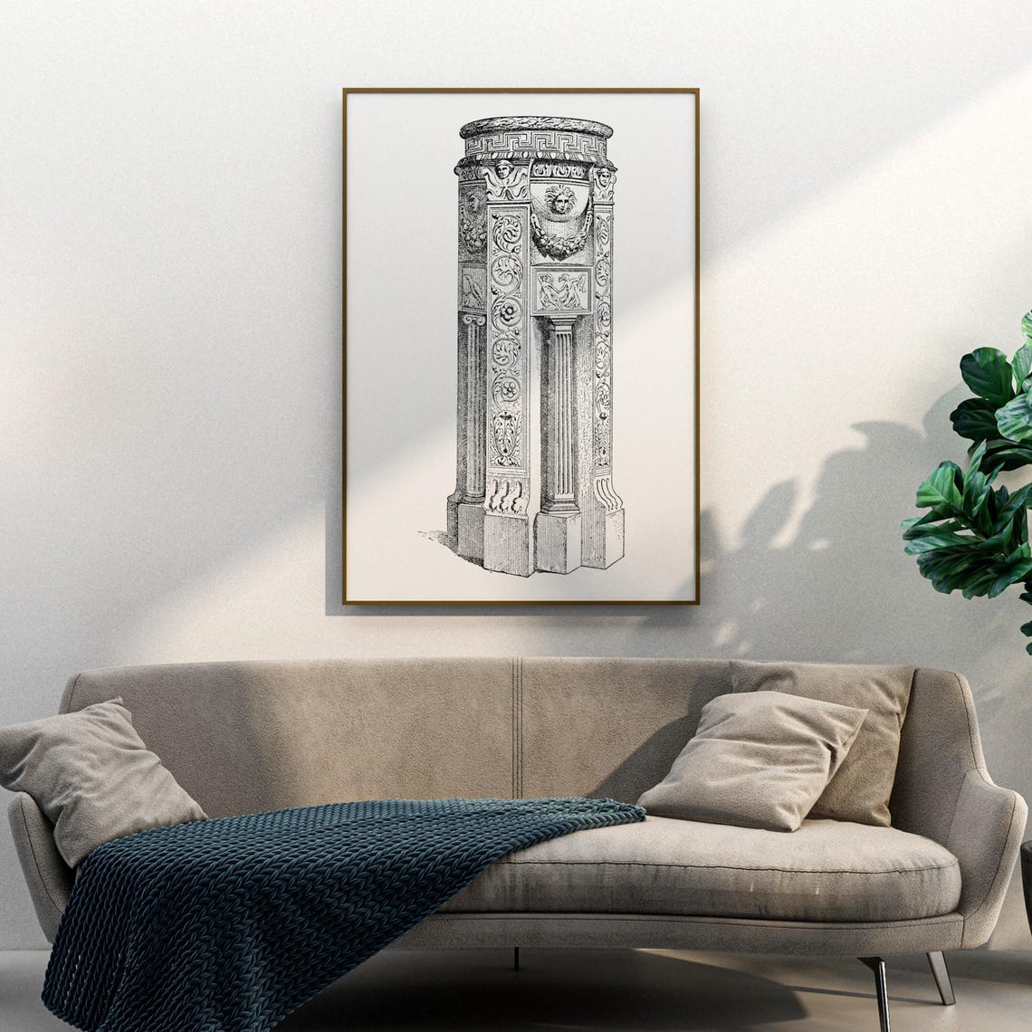 Greco Roman Carved Stone Altar Sun Face Relief Engraving Poster - Image 3