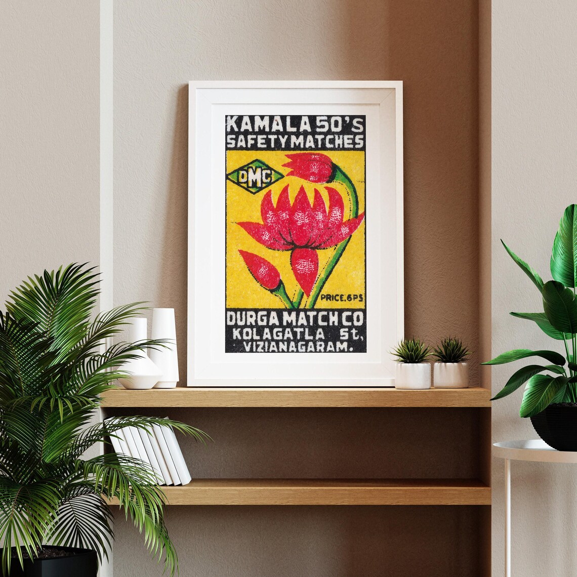 Kamala Safety Matches Red Flower Vintage Indian Matchbox Art Poster - Image 2