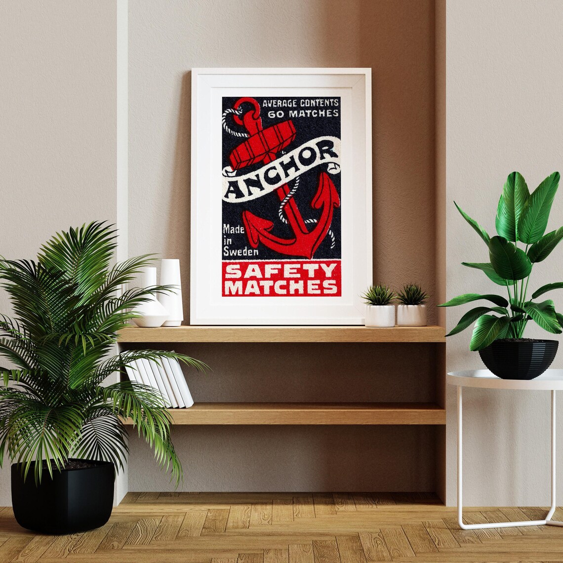 Red Anchor Matchbox, Vintage Swedish Art Poster Print - Image 2