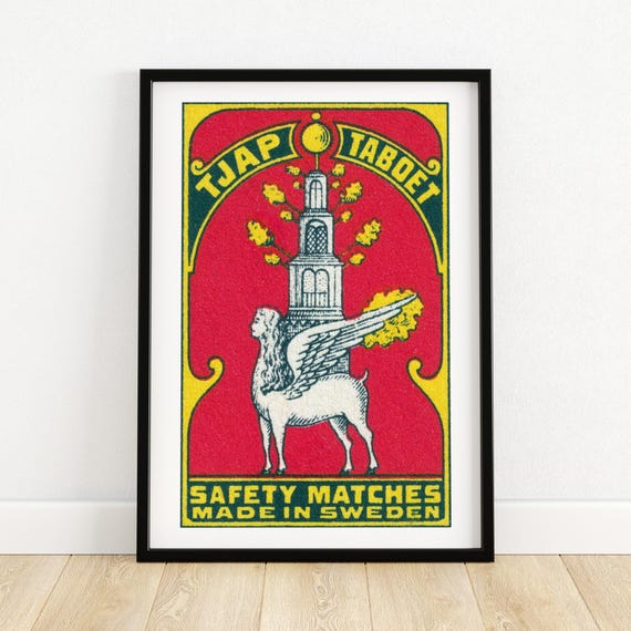 Pegasus Temple Matchbox Print Aesthetic Wall Art Vintage Swedish Art Matchbox Wall Poster Vintage Poster Print
