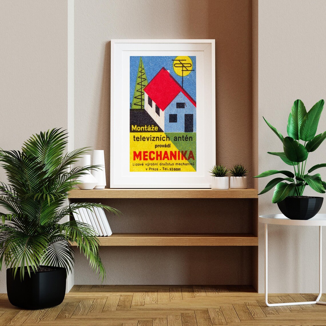 Mechanika TV Antenna Installation Prague Vintage Label Poster - Image 2