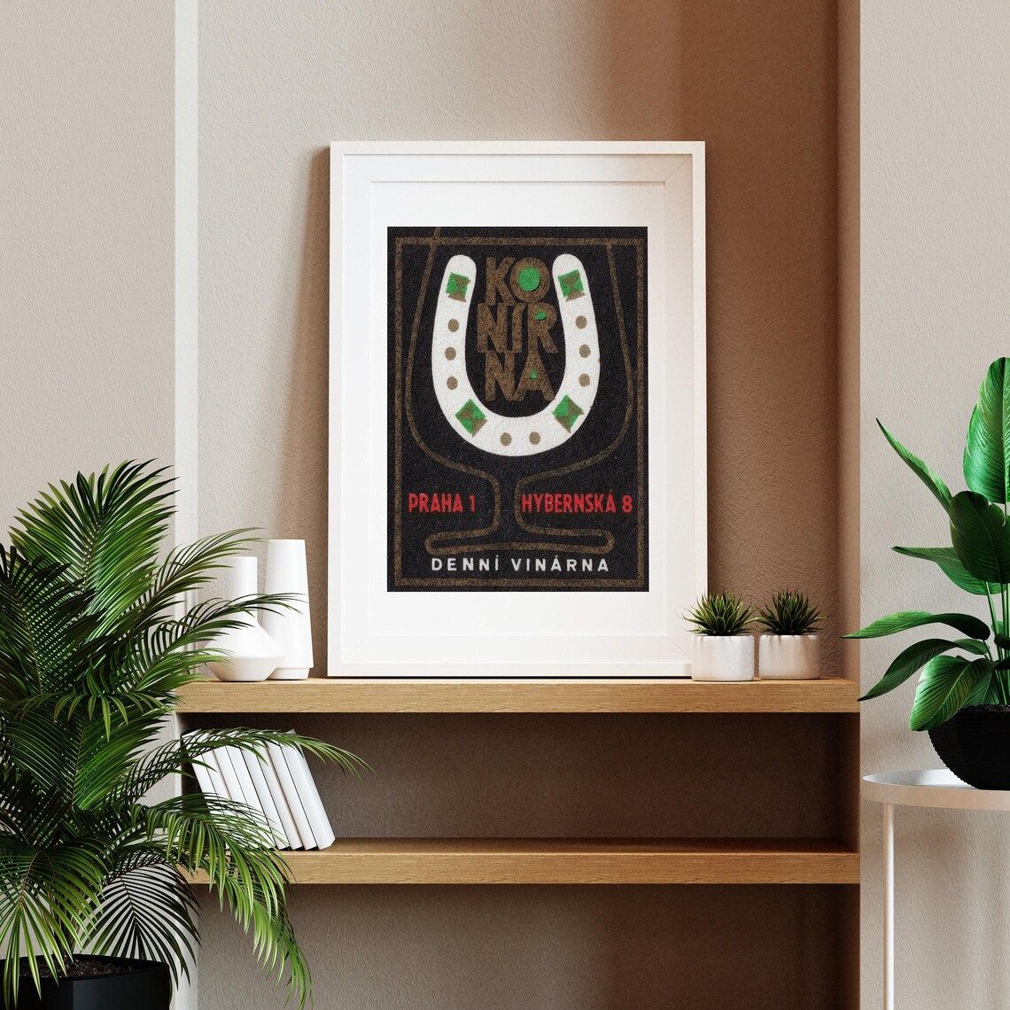 Konirna Prague Daily Wine Bar Horseshoe Vintage Label Art Print - Image 2