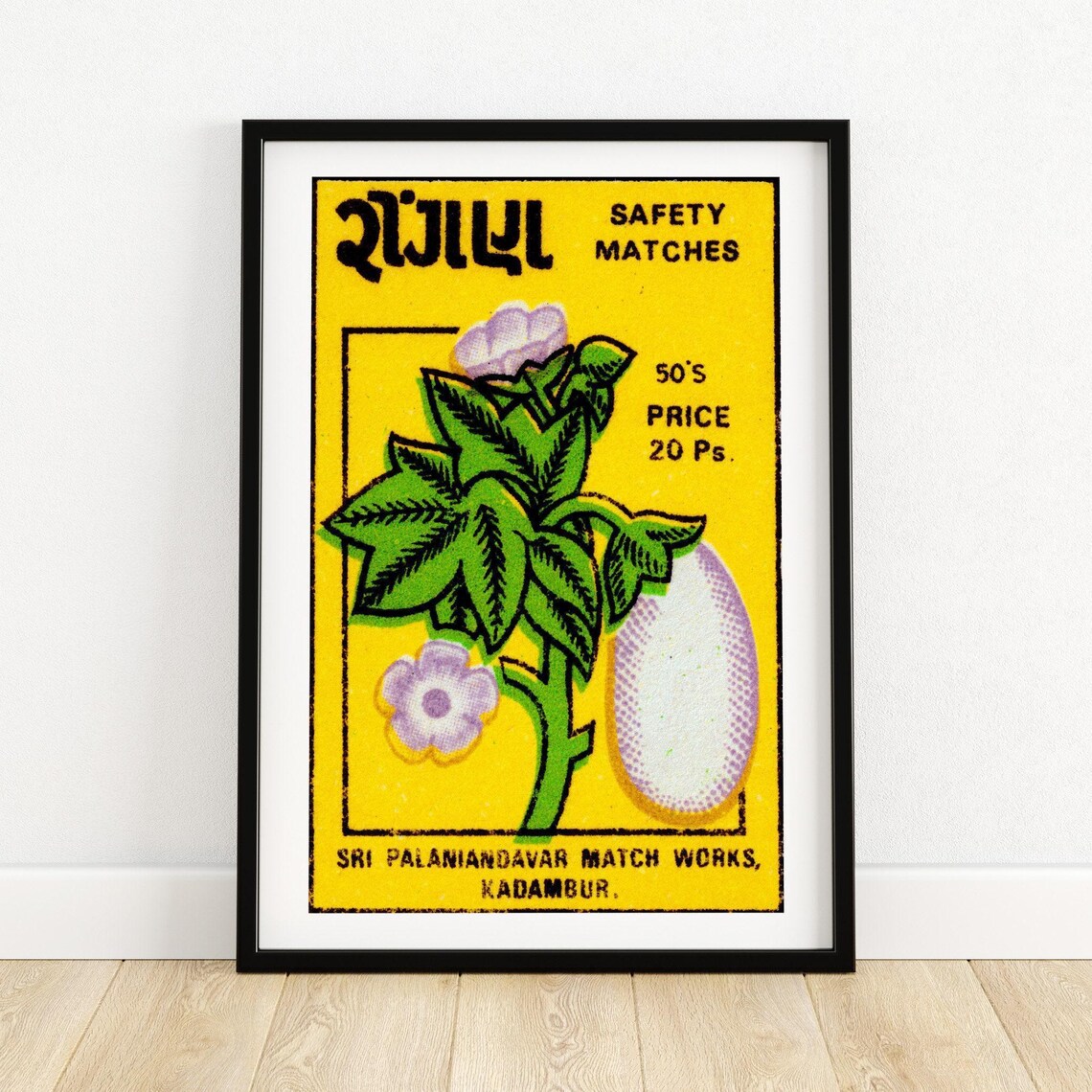Cotton Plant Blossom Vintage Indian Safety Matches Label Art Poster
