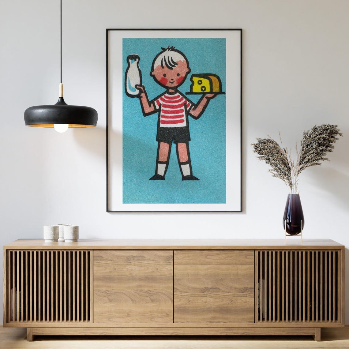 Boy with Milk Bottle and Cheese Vintage Czech Matchbox Label Poster - Image 4