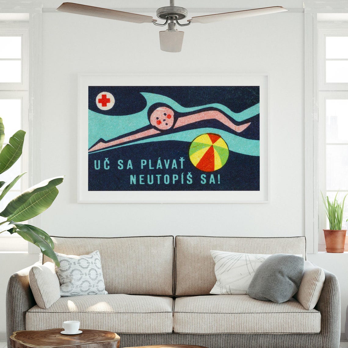 Learn To Swim Czech Matchbox Label Vintage Swimmer Art Poster - Image 3