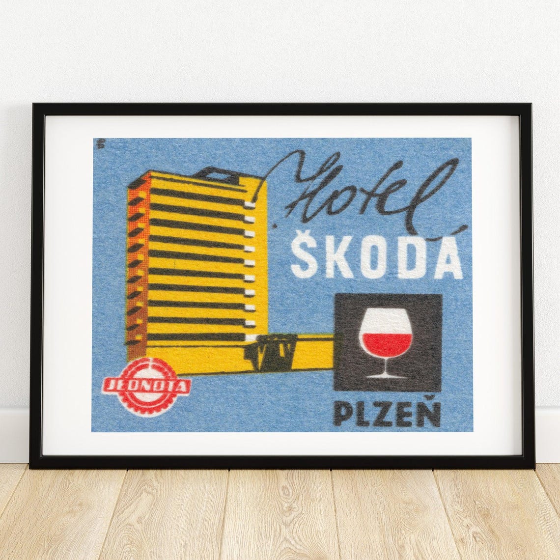 Hotel Skoda Plzen Czech Retro Hotel Tower Vintage Label Art Print