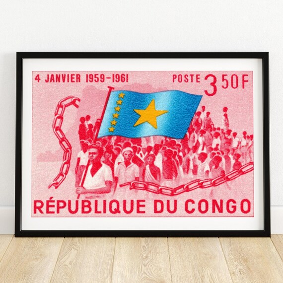 Congolese Liberation Vintage Congo Art Postage Stamp Print Aesthetic Wall Art Postage Stamp Wall Poster Vintage African Art
