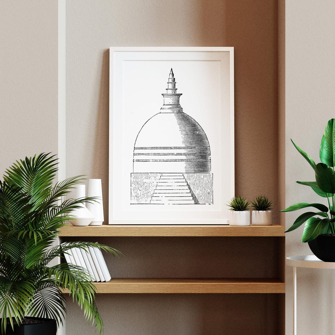 Sri Lankan Buddhist Temple Architectural Illustration Historical Wall Art Unique Home Decor - Image 2