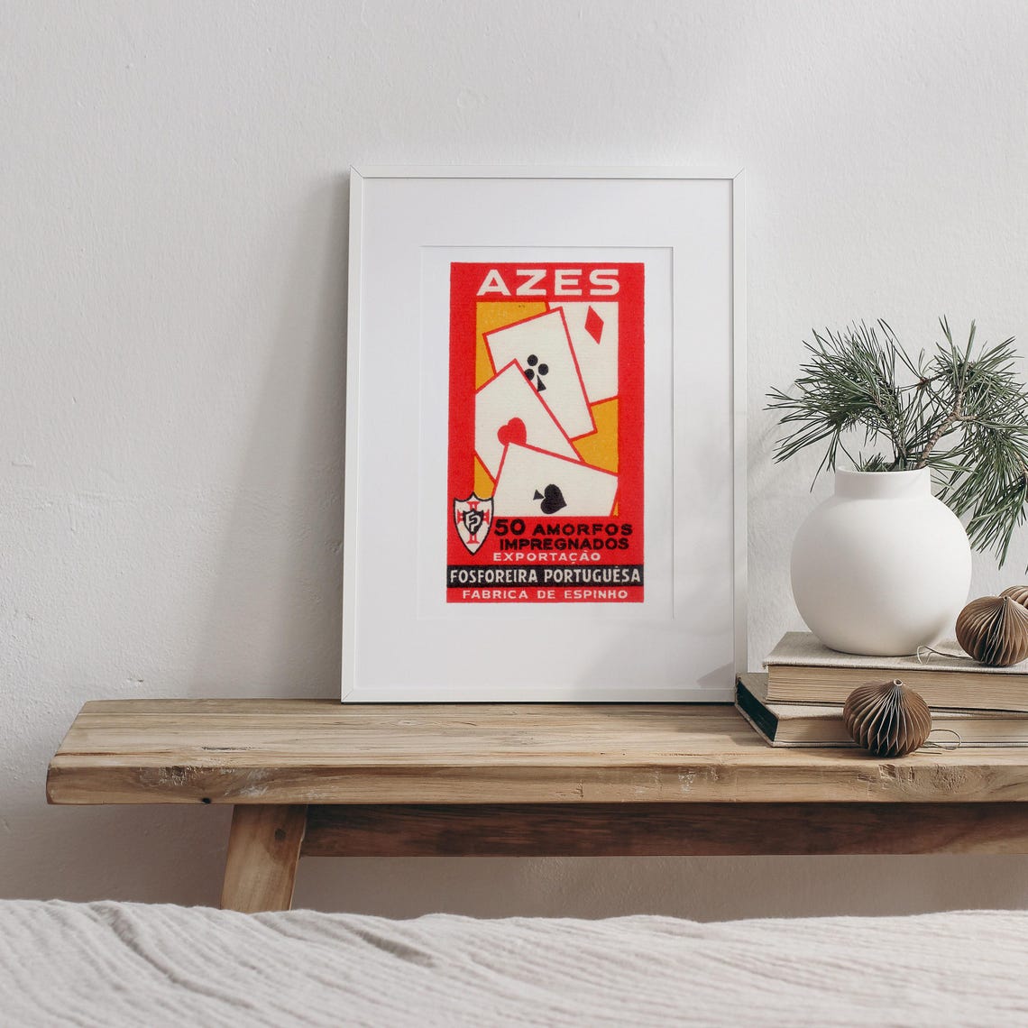 Azes Playing Cards Portuguese Matchbox Label Red Art Deco Poster - Image 3
