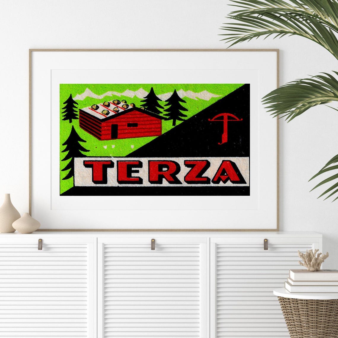 Terza Vintage Matchbox Label Red Mountain Cabin Alpine Art Poster - Image 2