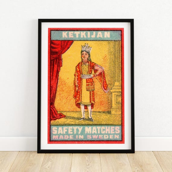 Ketkijan Safety Matches Art Print Vintage Swedish Matchbox Design Collectible Wall Decor Scandinavian Graphic Illustration A4