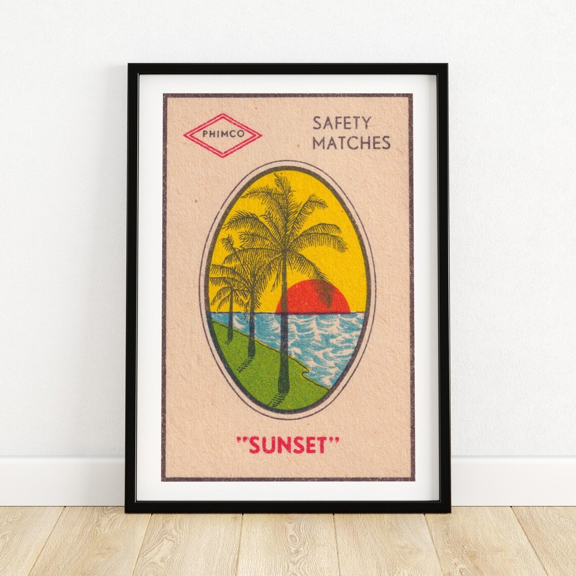 Tropical Sunset Matchbox, Vintage Filipino Poster Print