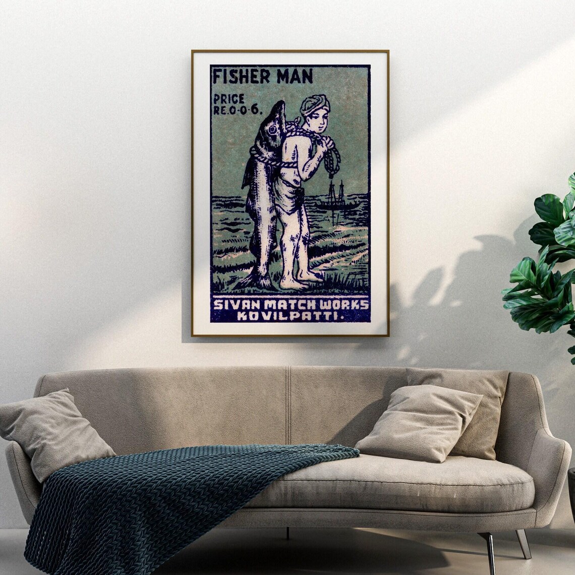 Fisher Man Vintage Indian Safety Matches Fisherman Catch Label Poster - Image 3