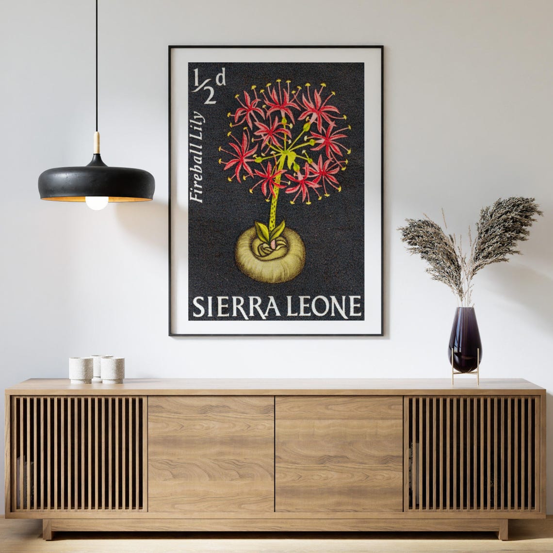 Sierra Leone Fireball Lily Flower Botanical Stamp Art Poster - Image 4