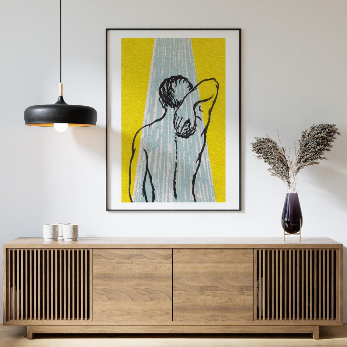 Man Showering Matchbox Vintage Bathroom Art Print - Image 4