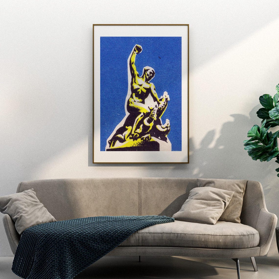 Golden Statue Raising Fist Vintage Matchbox Label Art Poster - Image 3
