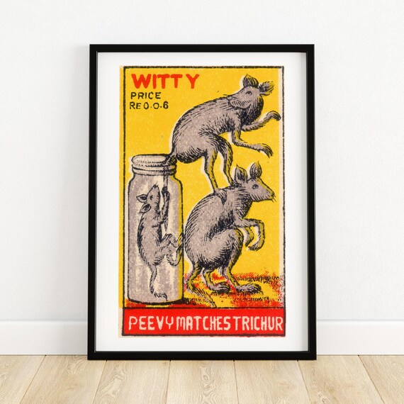 Whimsical Animal Art Print Vintage Matchbox Label Design Collectible Wall Decor Unique Gift For Art Lovers A4