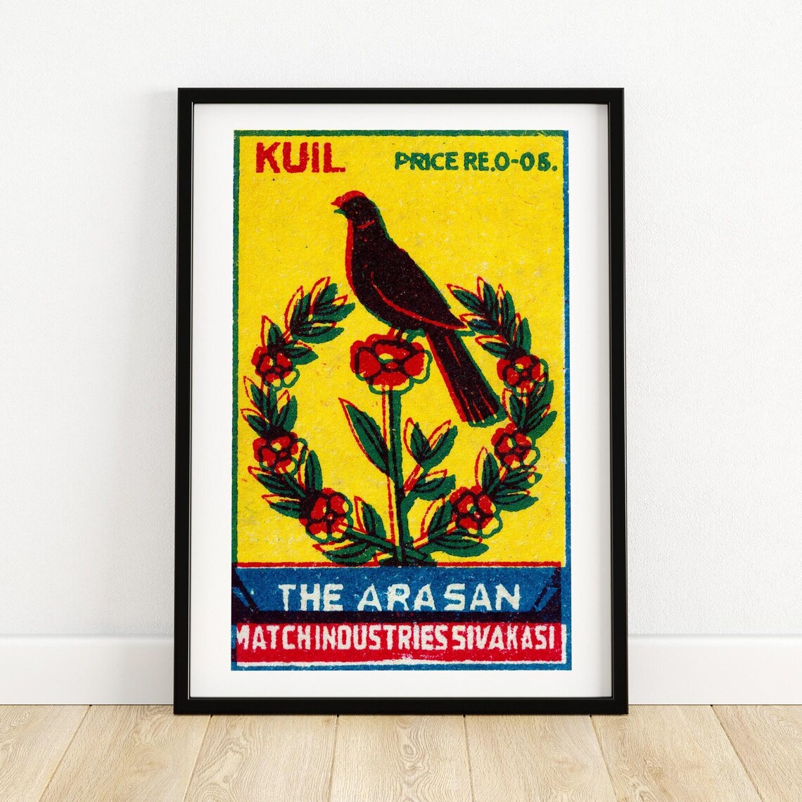 Kuil Songbird Floral Vintage Indian Matchbox Label Art Poster