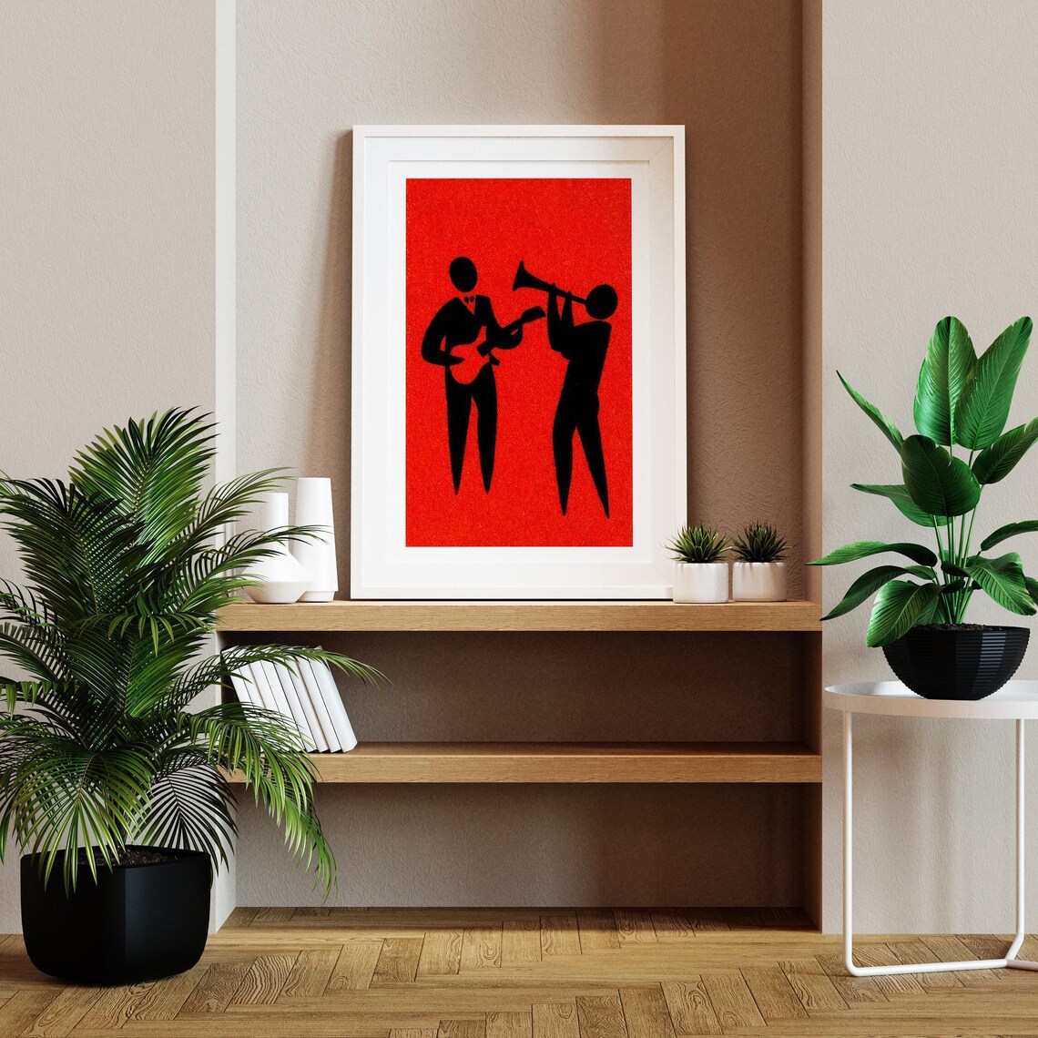 Jazz Musicians Red Silhouette Guitar Trumpet Vintage Music Art Poster - Image 2