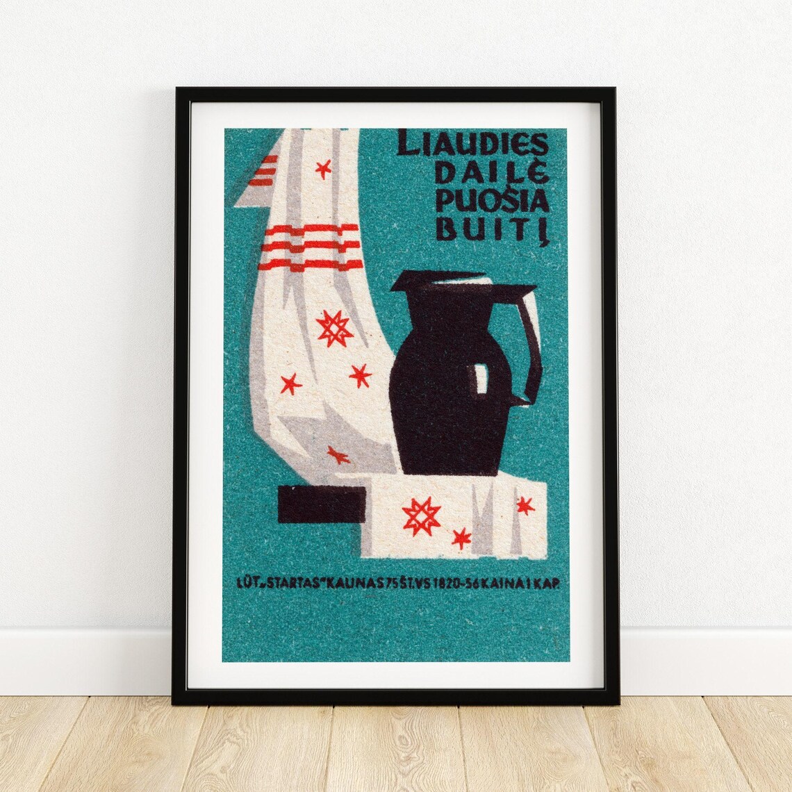 Lithuanian Folk Craft Embroidered Textile Vintage Matchbox Poster