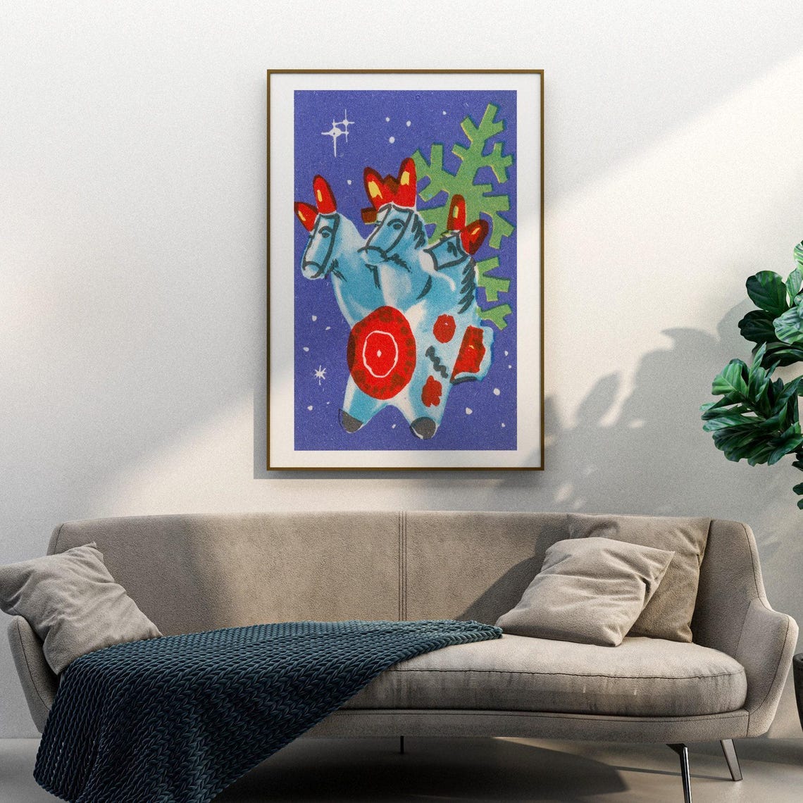 Blue Dymkovo Horse New Year Night Vintage Soviet Folk Toy Print - Image 3