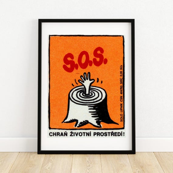 Chopped Tree Matchbox Print Aesthetic Wall Art Vintage Czech Art Matchbox Wall Poster Vintage Poster Print