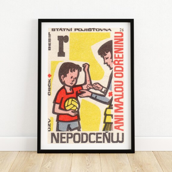 Mid Century Czech Safety Poster Vintage Childrens Art Print Collectible Graphic Design Retro Home Decor Rare Wall Art A4