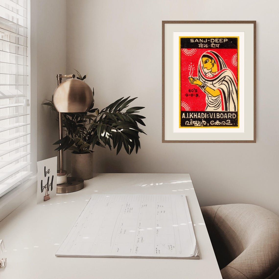 Sanj Deep Indian Safety Matches Vintage Woman Lamp Label Poster - Image 2