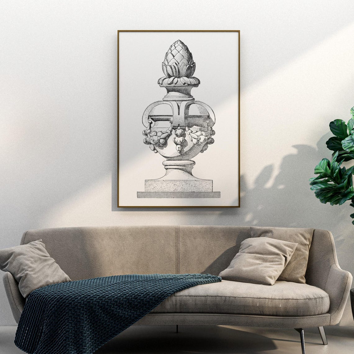 Ancient French Marble Vase Classical Architectural Engraving Poster - Image 3