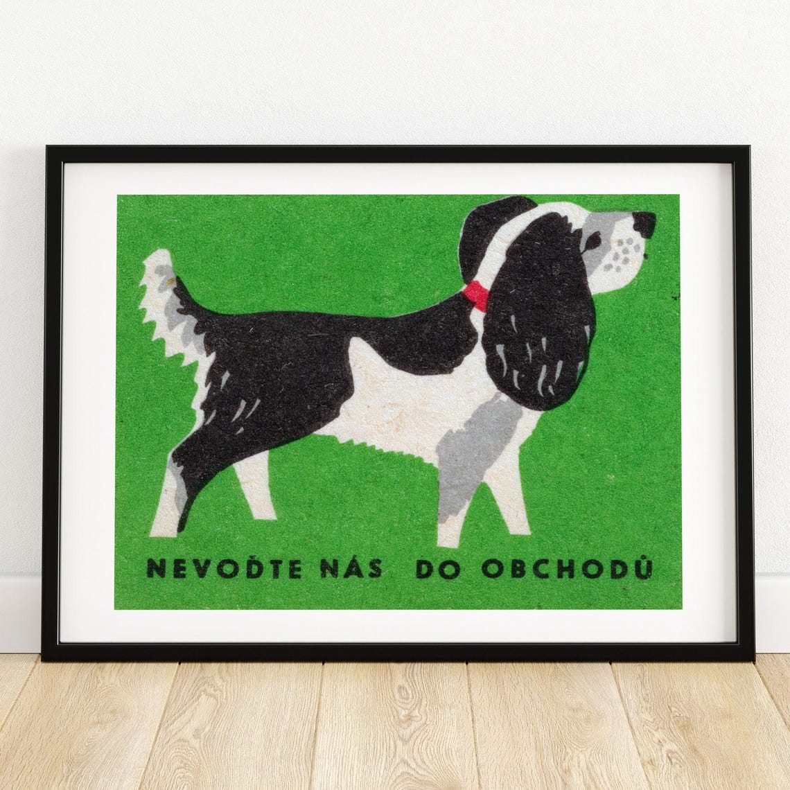 Czech Spaniel Dog Do Not Bring Into Shops Green Matchbox Label Poster