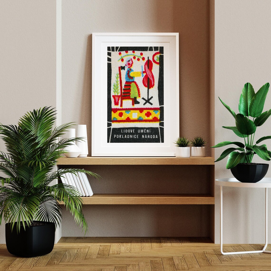 Czech Folk Art Woman Spinning Wheel Vintage Matchbox Label Poster - Image 2