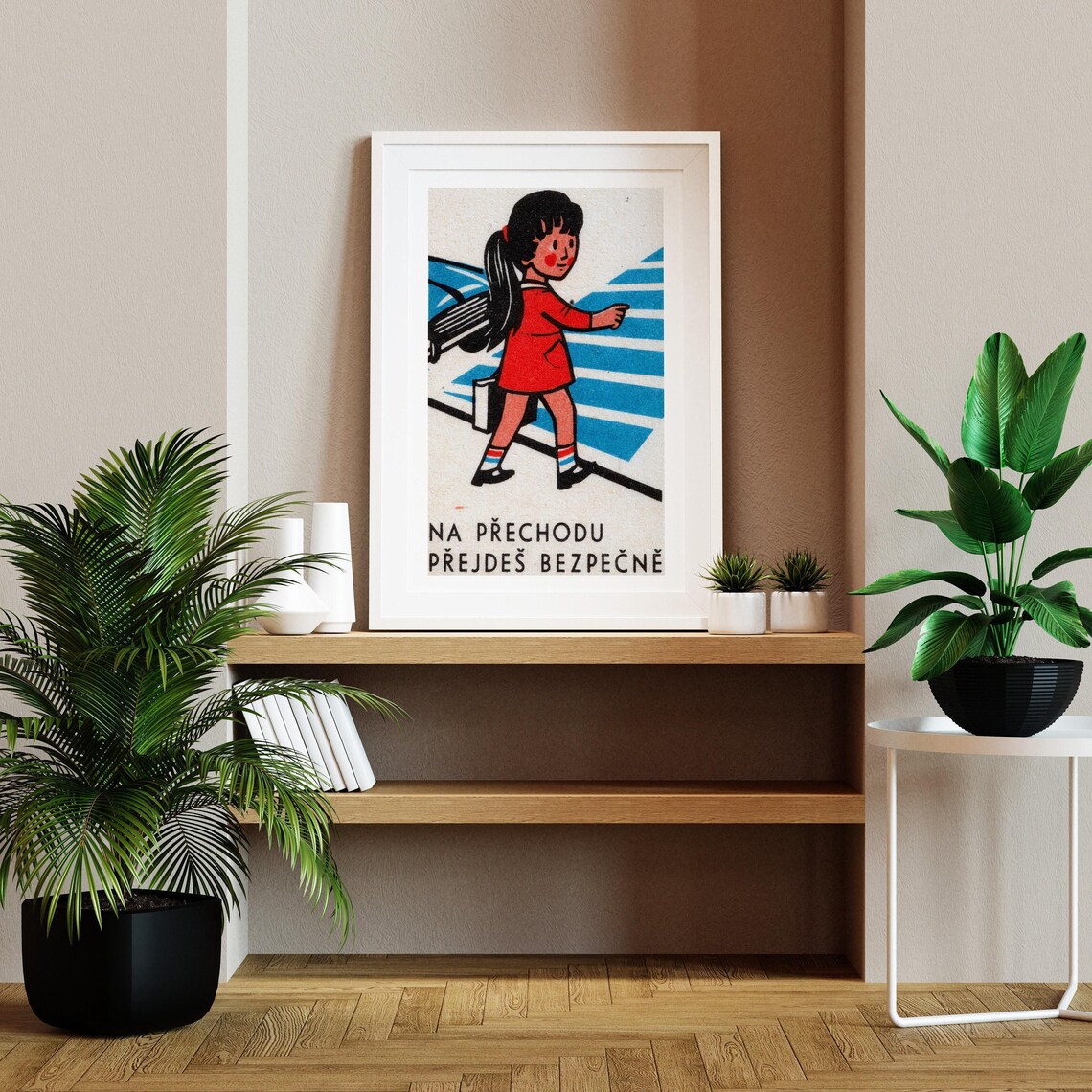 Girl Crossing Street Vintage Czech Poster Print - Image 2